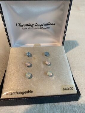 Charming Inspirations Swarovski Crystal Stud Earring Trio - Opal, Blue, Pink